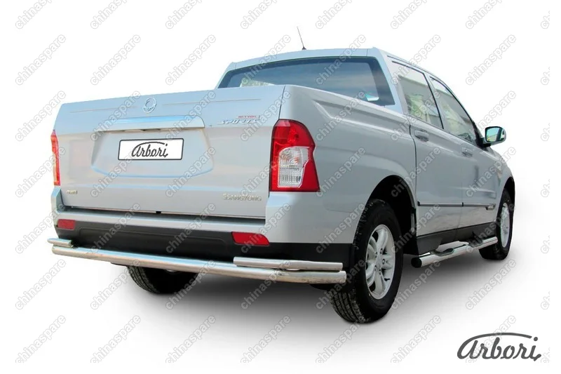 AFZDASYAS12 Защита заднего бампера d76+d42 двойная длинная Arbori нерж. сталь для SsangYong ACTYON SPORT 2013-2016