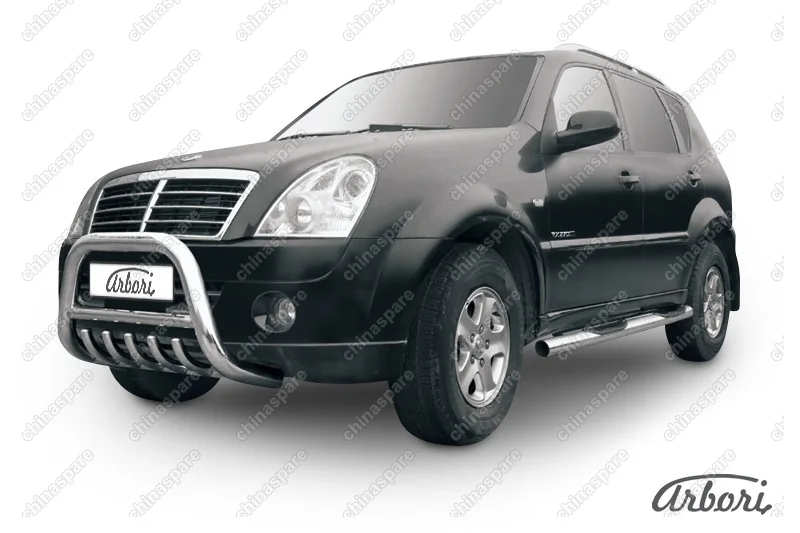 AFZDASSR01 Кенгурятник d76 низкий с защитой картера Arbori нерж. сталь для SsangYong REXTON 2010-2012