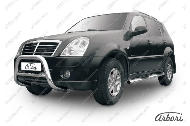 AFZDASSR02 Кенгурятник d76 низкий Arbori нерж. сталь для SsangYong REXTON 2010-2012
