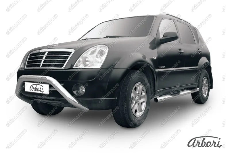 AFZDASSR05 Кенгурятник d76 низкий широкий "мини" Arbori нерж. сталь для SsangYong REXTON 2010-2012