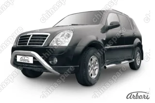 AFZDASSR05 Кенгурятник d76 низкий широкий "мини" Arbori нерж. сталь для SsangYong REXTON 2010-2012
