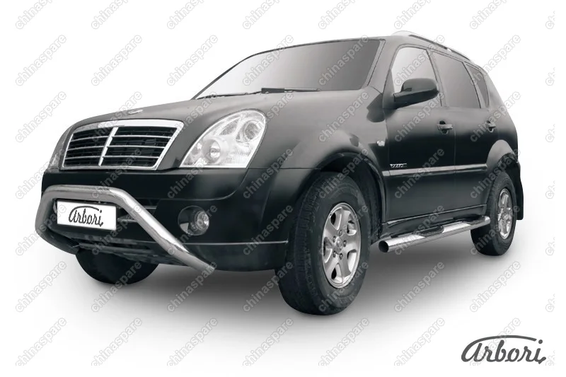 AFZDASSR06 Кенгурятник d57 широкий "мини" Arbori нерж. сталь для SsangYong REXTON 2010-2012