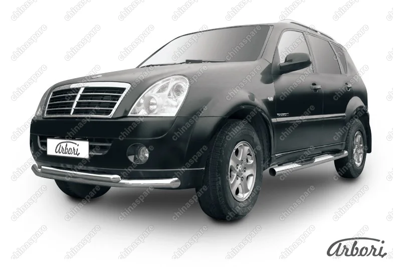 AFZDASSR07 Защита переднего бампера d76+d57 двойная Arbori нерж. сталь для SsangYong REXTON 2010-2012