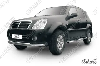 AFZDASSR07 Защита переднего бампера d76+d57 двойная Arbori нерж. сталь для SsangYong REXTON 2010-2012