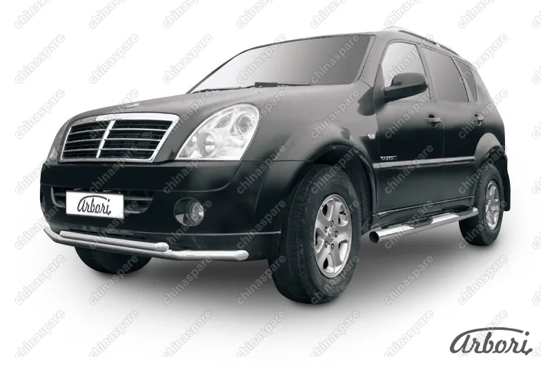 AFZDASSR13 Защита переднего бампера d57+d57 двойная Arbori нерж. сталь для SsangYong REXTON 2010-2012