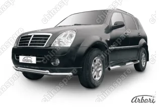 AFZDASSR13 Защита переднего бампера d57+d57 двойная Arbori нерж. сталь для SsangYong REXTON 2010-2012