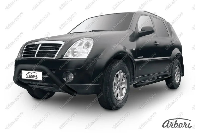 AFZDASSR05B Кенгурятник d76 низкий широкий "мини" Arbori черн. для SsangYong REXTON 2010-2012