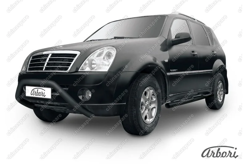 AFZDASSR06B Кенгурятник d57 широкий "мини" Arbori черн. для SsangYong REXTON 2010-2012