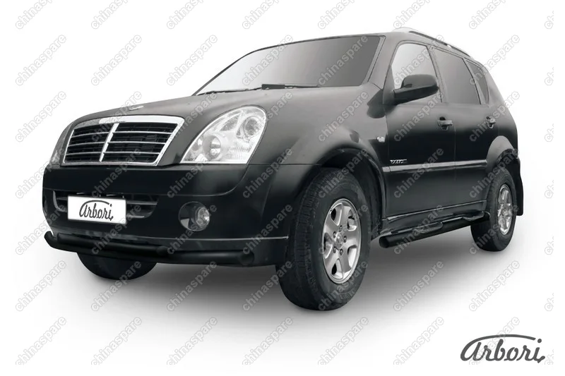 AFZDASSR07B Защита переднего бампера d76+d57 двойная Arbori черн. для SsangYong REXTON 2010-2012