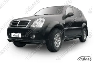 AFZDASSR07B Защита переднего бампера d76+d57 двойная Arbori черн. для SsangYong REXTON 2010-2012