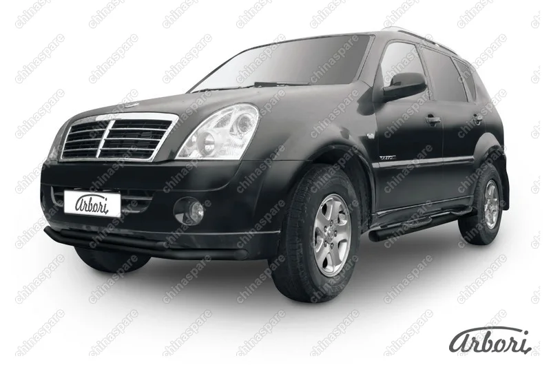 AFZDASSR13B Защита переднего бампера d57+d57 двойная Arbori черн. для SsangYong REXTON 2010-2012