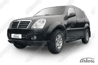 AFZDASSR13B Защита переднего бампера d57+d57 двойная Arbori черн. для SsangYong REXTON 2010-2012
