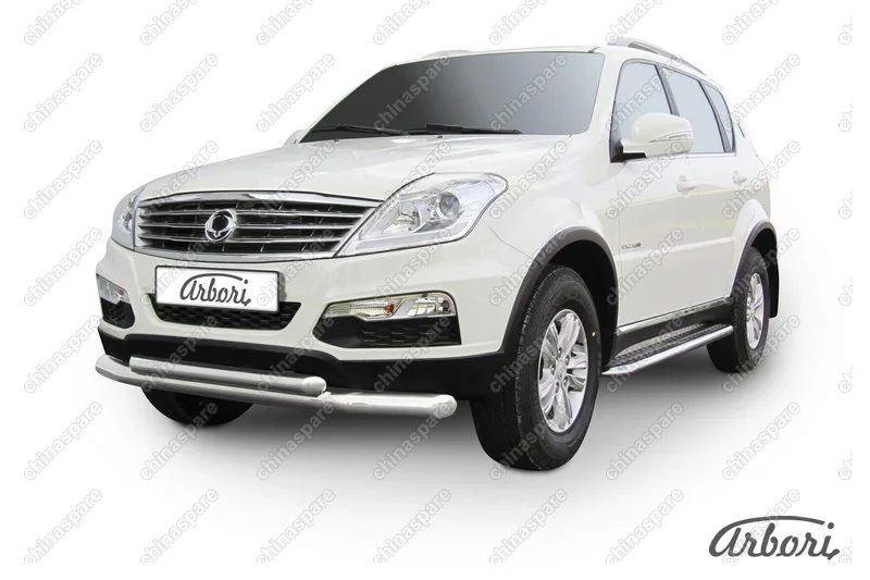 AFZDASSRN01 Защита переднего бампера d76+d57 двойная Arbori нерж. сталь для SsangYong REXTON 2013-2017
