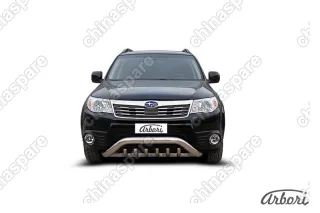 AFZDASF03 Кенгурятник d76 "мини" с защитой картера Arbori нерж. сталь для Subaru FORESTER 2008-2013