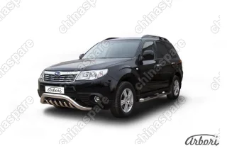 AFZDASF03 Кенгурятник d76 "мини" с защитой картера Arbori нерж. сталь для Subaru FORESTER 2008-2013