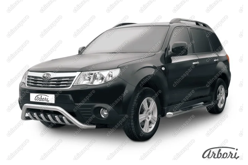 AFZDASF07 Кенгурятник d57 "мини" с защитой картера Arbori нерж. сталь для Subaru FORESTER 2008-2013