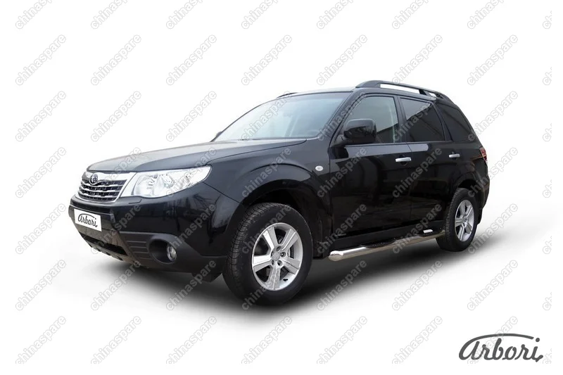 AFZDASF14 Защита порогов d76 с проступями Arbori нерж. сталь для Subaru FORESTER 2008-2013