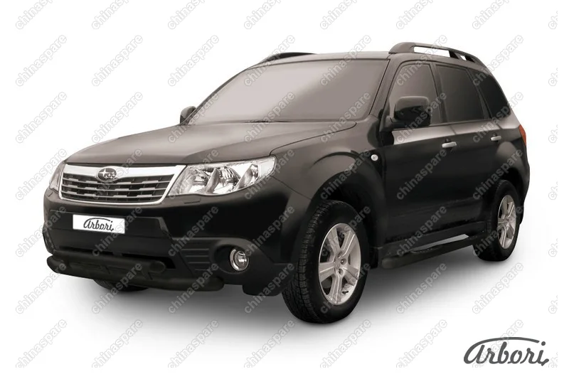 AFZDASF09B Защита переднего бампера d76+d57 двойная Arbori черн. для Subaru FORESTER 2008-2013