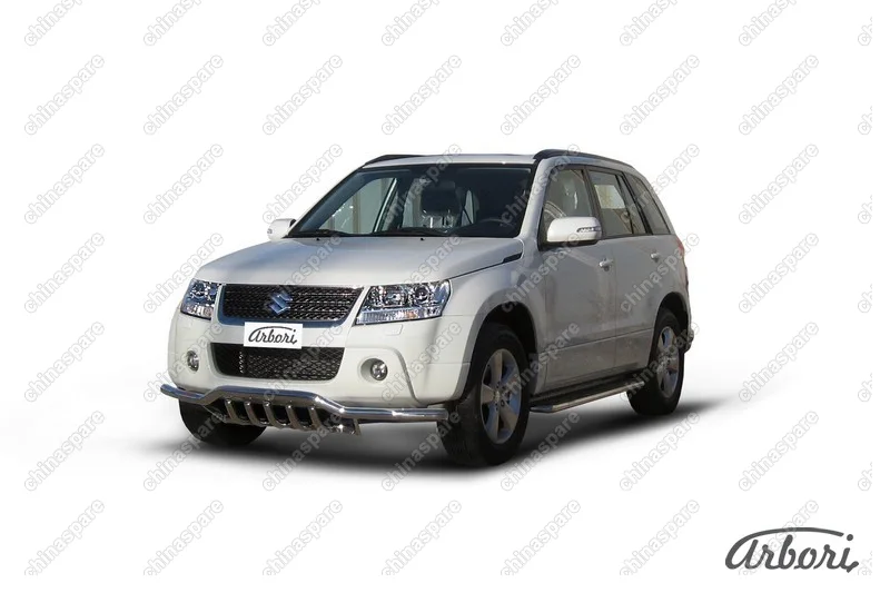 AFZDASGV0807 Защита переднего бампера d57 с защитой картера Arbori нерж. сталь для Suzuki GRAND VITARA 5дв. 2008-2012