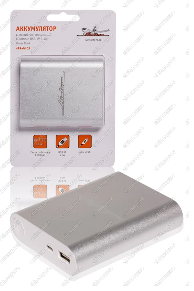 APB-06-02 Аккумулятор внешний универсальный 6000мАч: USB 5V 2.1A