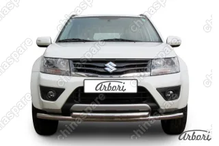 AFZDASGV1203 Защита переднего бампера d57+d57 двойная Arbori нерж. сталь для Suzuki GRAND VITARA 5дв. 2012-2015