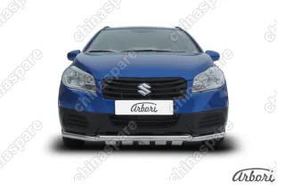 AFZDASSX41401 Защита переднего бампера d57+d42 двойная с профильной ЗК Arbori нерж. сталь для Suzuki SX4 2014-нв