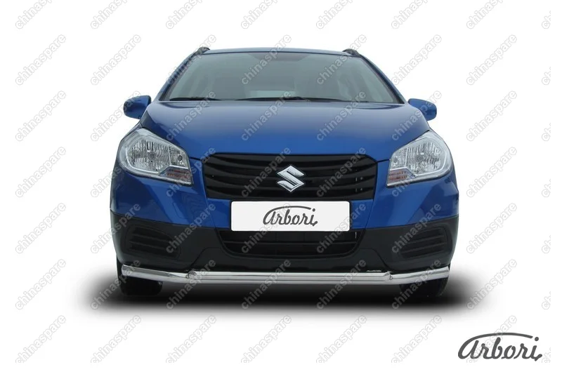 AFZDASSX41402 Зашита переднего бампера d57+d42 двойная Arbori нерж. сталь для Suzuki SX4 2014-нв