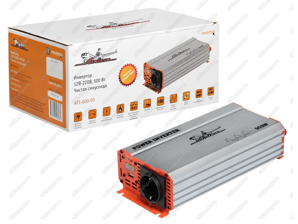 API-600-05 Инвертор 12В-220В, 500 Вт чистый синус