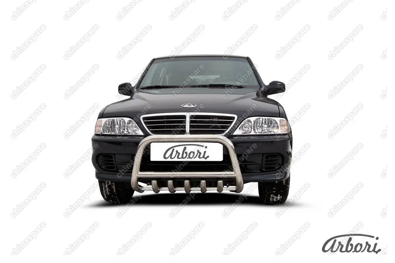 Кенгурятник d57 низкий c защитой картера Arbori нерж. сталь для Тагаз ROAD Partner 2008-2011