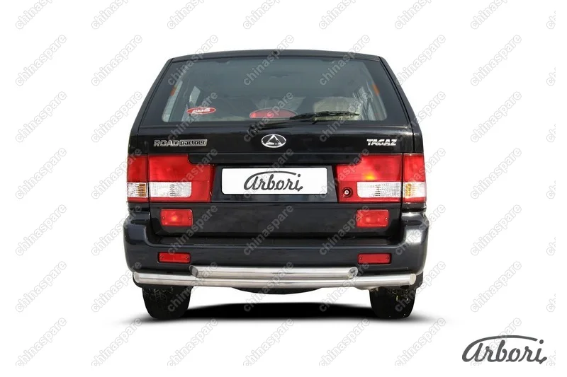 Защита заднего бампера d57+d57 двойная Arbori нерж. сталь для Тагаз ROAD Partner 2008-2011