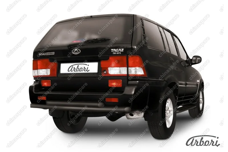 Защита заднего бампера d57+d57 двойная Arbori черн. для Тагаз ROAD Partner 2008-2011