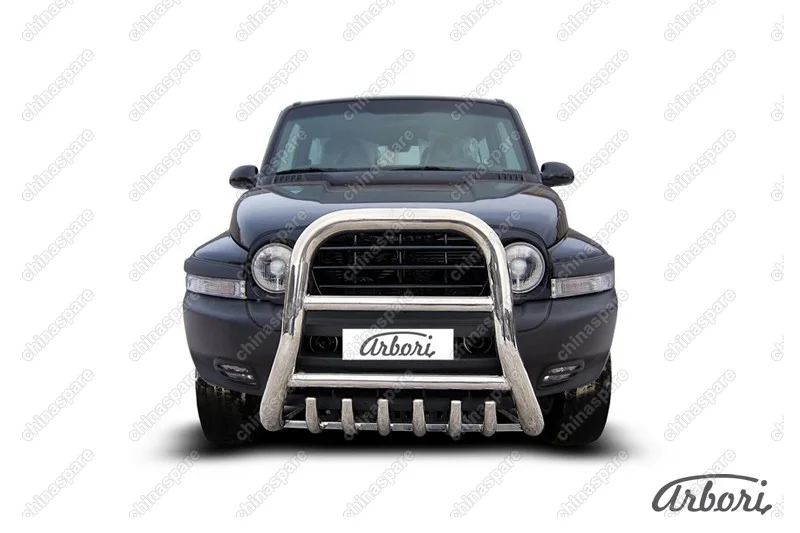 Кенгурятник d76 высокий с защитой картера Arbori нерж. сталь для Тагаз TAGER 3дв. 2008-2012