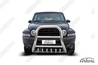 Кенгурятник d76 высокий с защитой картера Arbori нерж. сталь для Тагаз TAGER 3дв. 2008-2012