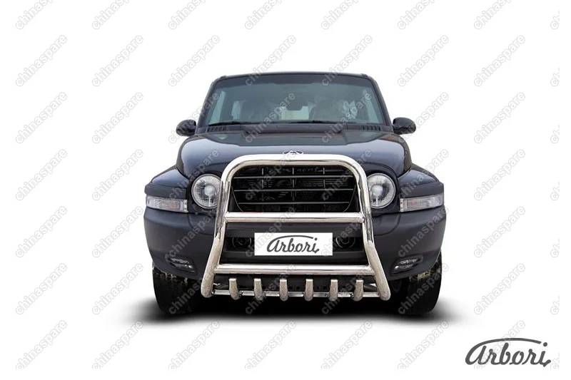 Кенгурятник d57 высокий с защитой картера Arbori нерж. сталь для Тагаз TAGER 3дв. 2008-2012