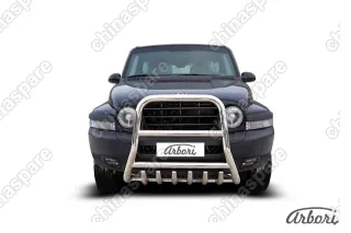 Кенгурятник d57 высокий с защитой картера Arbori нерж. сталь для Тагаз TAGER 3дв. 2008-2012