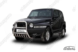 Кенгурятник d57 высокий с защитой картера Arbori нерж. сталь для Тагаз TAGER 3дв. 2008-2012