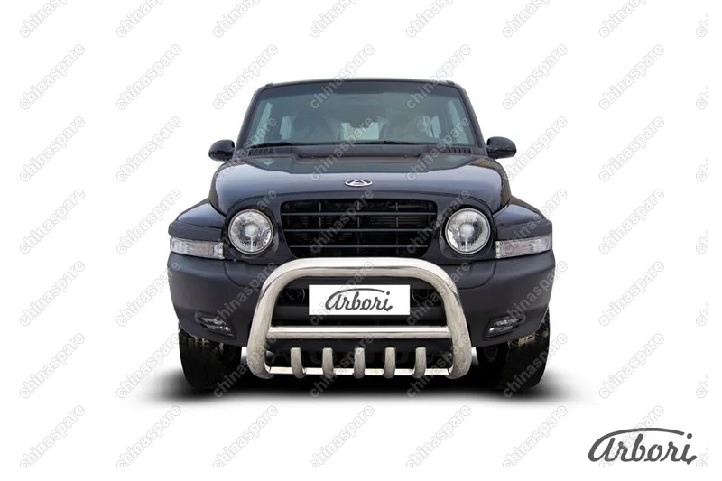 Кенгурятник d76 низкий с защитой картера Arbori нерж. сталь для Тагаз TAGER 3дв. 2008-2012