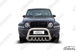 Кенгурятник d76 низкий с защитой картера Arbori нерж. сталь для Тагаз TAGER 3дв. 2008-2012