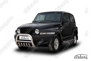 Кенгурятник d76 низкий с защитой картера Arbori нерж. сталь для Тагаз TAGER 3дв. 2008-2012