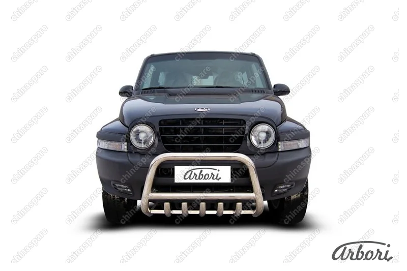 Кенгурятник d57 низкий с защитой картера Arbori нерж. сталь для Тагаз TAGER 3дв. 2008-2012