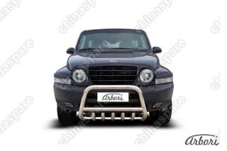 Кенгурятник d57 низкий с защитой картера Arbori нерж. сталь для Тагаз TAGER 3дв. 2008-2012