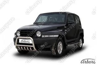 Кенгурятник d57 низкий с защитой картера Arbori нерж. сталь для Тагаз TAGER 3дв. 2008-2012