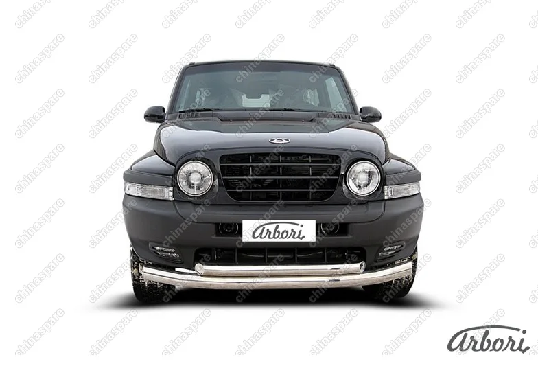 Защита переднего бампера d76+d57 двойная Arbori нерж. сталь для Тагаз TAGER 3дв. 2008-2012