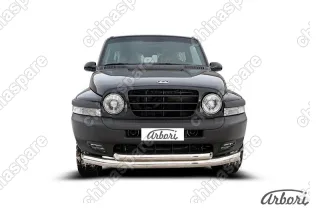 Защита переднего бампера d76+d57 двойная Arbori нерж. сталь для Тагаз TAGER 3дв. 2008-2012