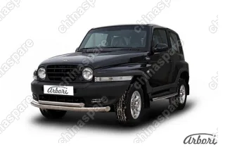 Защита переднего бампера d76+d57 двойная Arbori нерж. сталь для Тагаз TAGER 3дв. 2008-2012