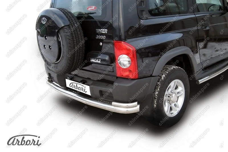 Защита заднего бампера d76+d42 двойная Arbori нерж. сталь для Тагаз TAGER 3дв. 2008-2012