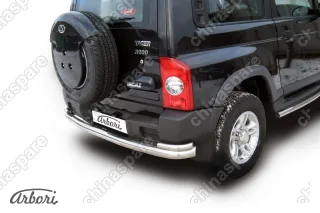 Защита заднего бампера d76+d42 двойная Arbori нерж. сталь для Тагаз TAGER 3дв. 2008-2012