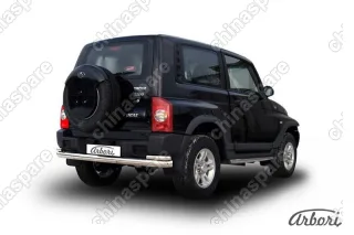 Защита заднего бампера d76+d42 двойная Arbori нерж. сталь для Тагаз TAGER 3дв. 2008-2012