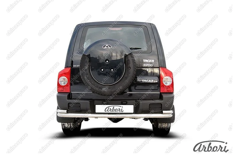 Защита заднего бампера d57+d42 двойная Arbori нерж. сталь для Тагаз TAGER 3дв. 2008-2012