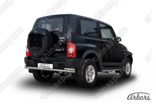 Защита заднего бампера d57+d42 двойная Arbori нерж. сталь для Тагаз TAGER 3дв. 2008-2012